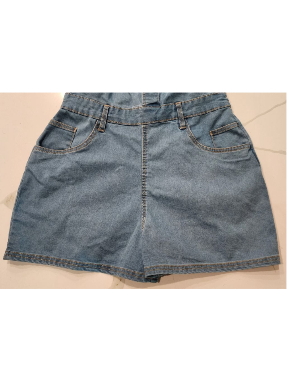 Derek Heart Denim Shortalls Size M Blue Jean Overalls Romper Button Front - Picture 3 of 11